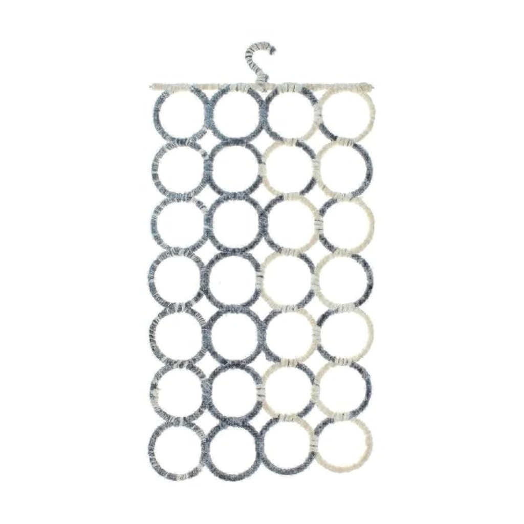 Over-the-Door Scarf and Accessory Organizer with 24 Loops - Neutral Gray and White