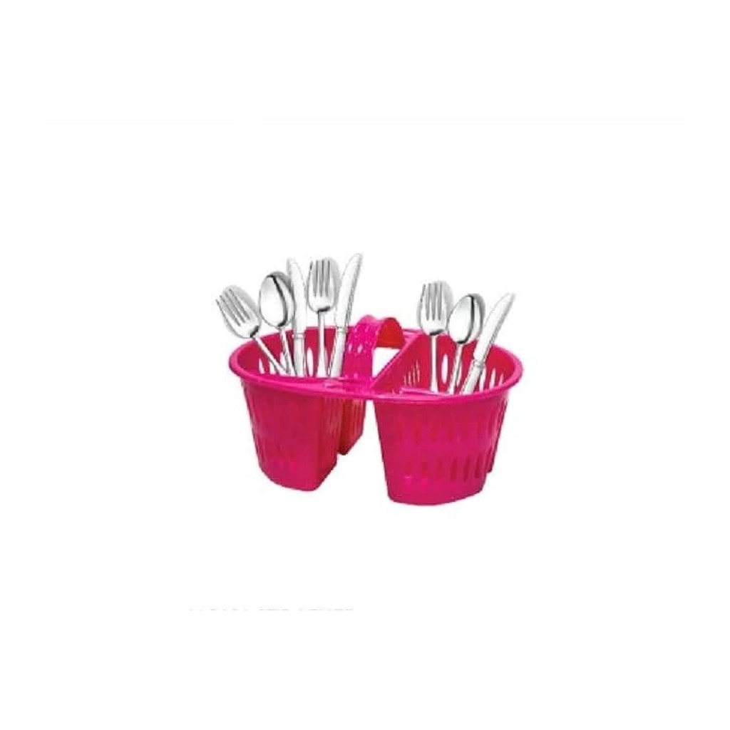 Pink Plastic Cutlery Holder and Drainer with Handle – Kitchen Utensil Organizer for Spoons, Forks, Knives