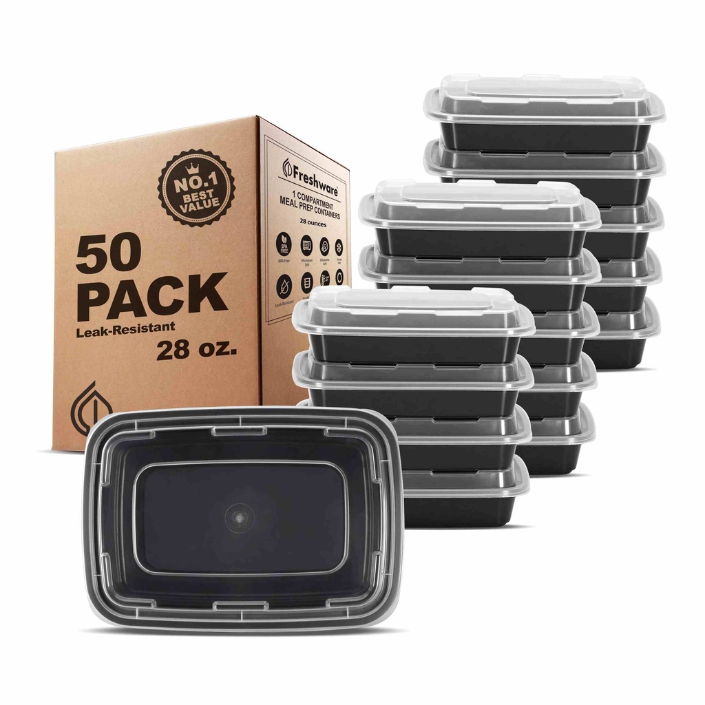 50-Pack 28 oz Leak-Proof Meal Prep Containers with Lids - BPA Free, Microwave, Freezer & Dishwasher Safe