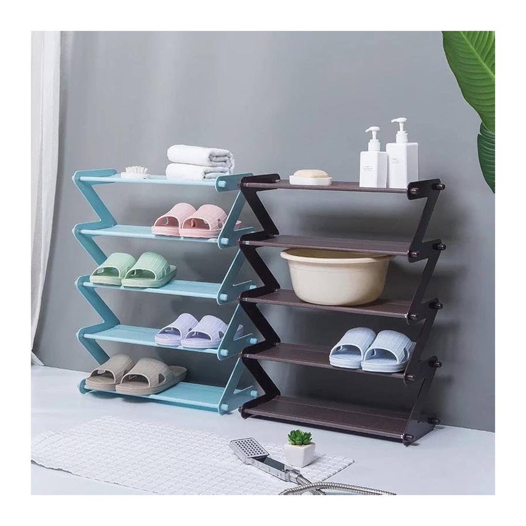 رف منظّم للأحذية، 5 أدوار متعرجة - رفوف بلاستيك متعددة الألوان، موفرة للمساحة، مثالية للمدخل، الحمام، أو الدولاب