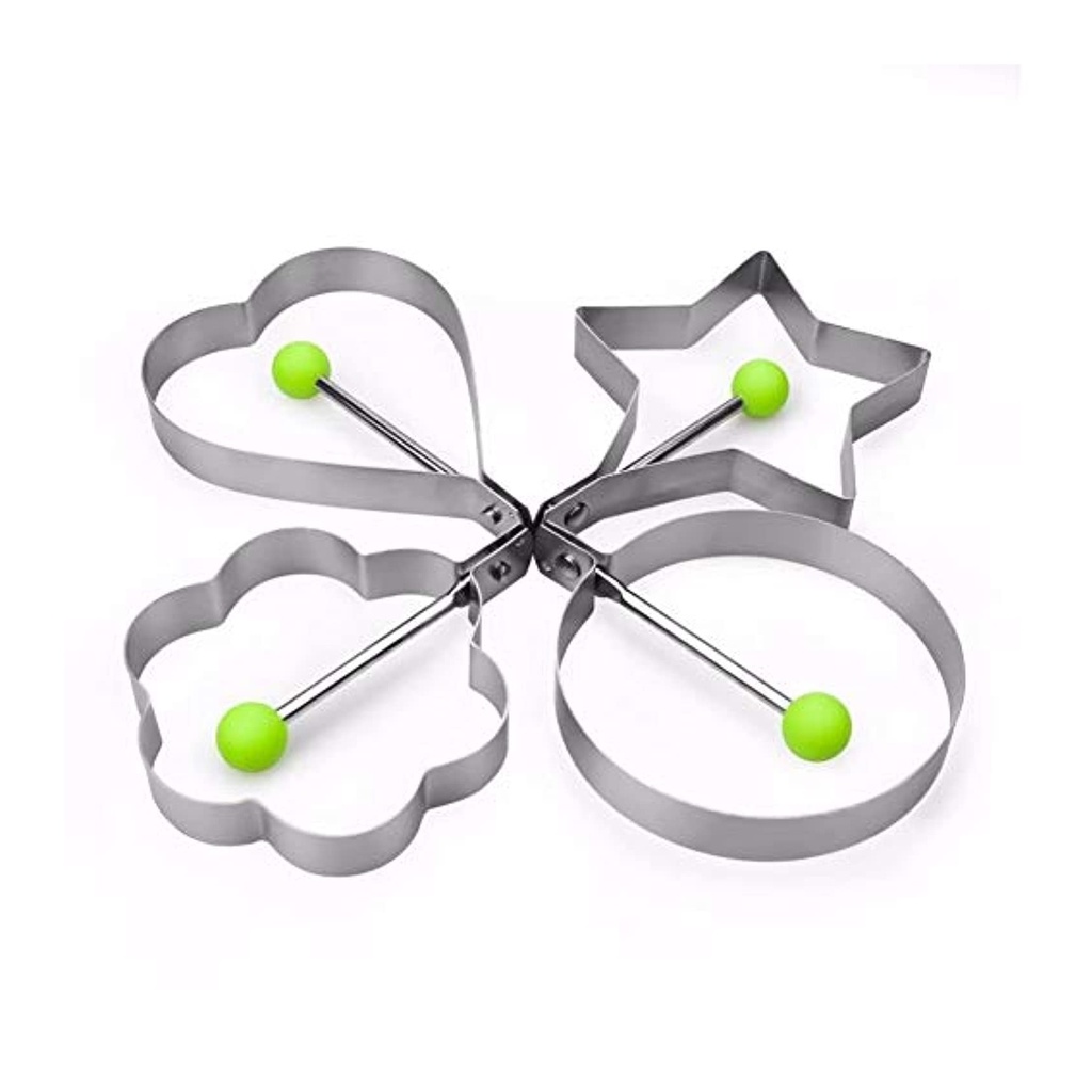 Stainless Steel Egg Ring Molds - 4-Piece Set: Heart, Star, Flower, and Round Shapes for Fun Breakfasts
