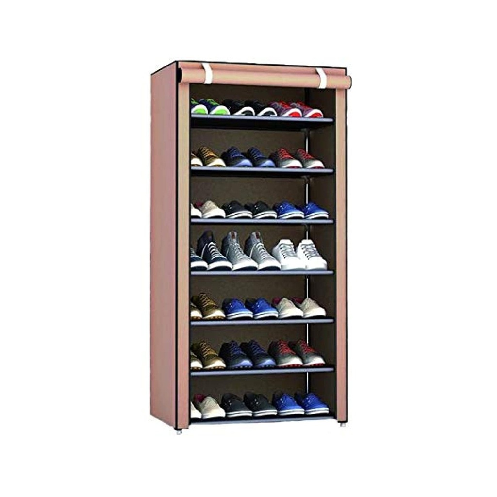 رف منظّم لأحذية من القماش البيج، ٨ أدوار، مع غطاء ضدّ الغبار - خزانة تخزين أحذية كبيرة السعة للمدخل، دولاب الملابس، غرفة النوم