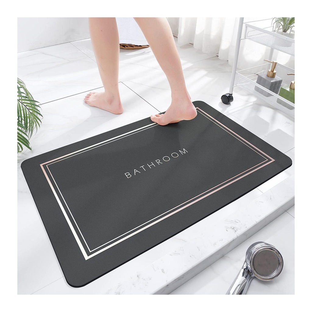 سجادة حمام أنيقة رمادي غامق بلمسة ذهبية - سجادة دش غير قابلة للانزلاق للحمامات العصرية