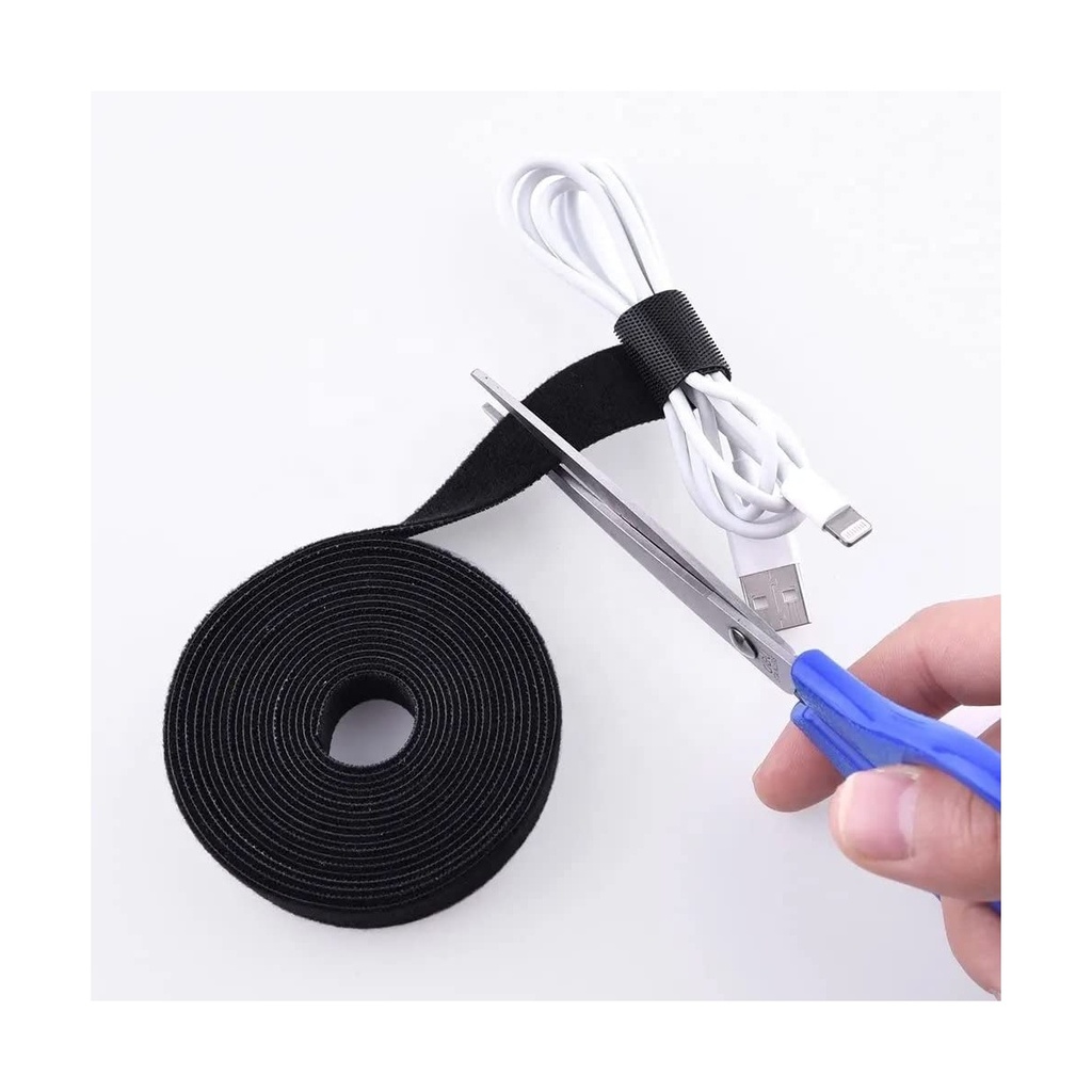 Reusable Hook and Loop Cable Ties - 1 Roll of 3m Black Self-Adhesive Fastening Tape for Cord Management