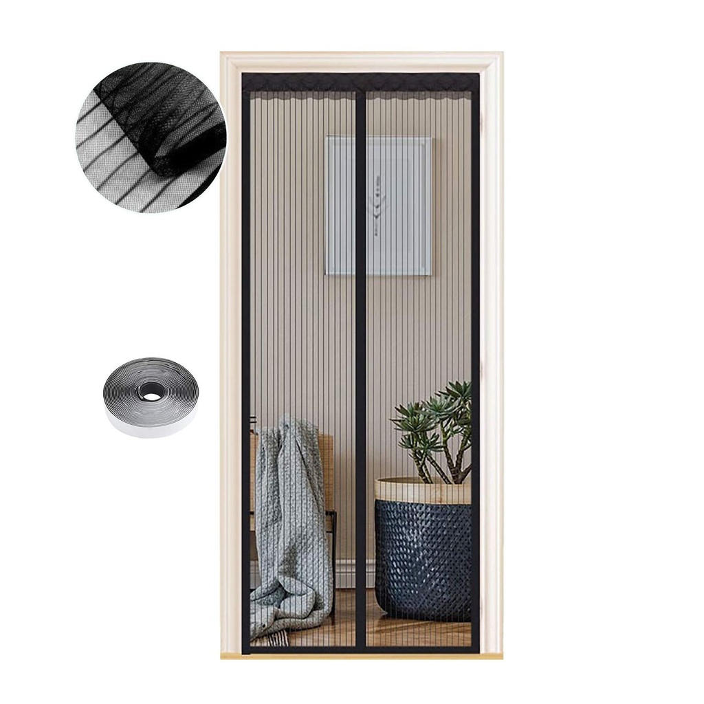 باب ناموسية مغناطيسي -  شبك ناموس ضد الحشرات بدون استخدام اليدين، ستارة شبكية ذاتية الإغلاق بمغناطيس قوي، تركيب سهل، أسود