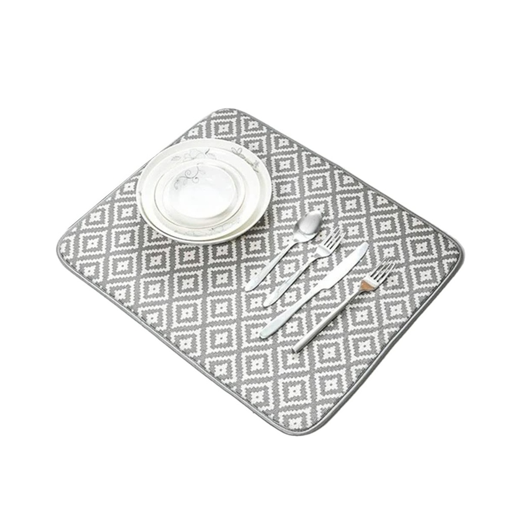 Grey Diamond Pattern Microfiber Dish Drying Mat for Kitchen Counter - Absorbent & Quick-Drying