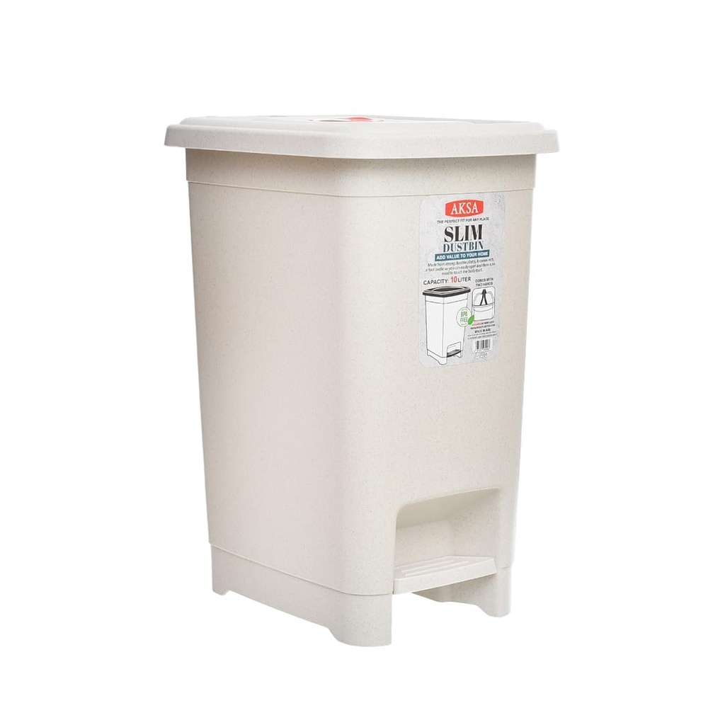 10-Liter Slim Plastic Step-on Trash Can - Beige