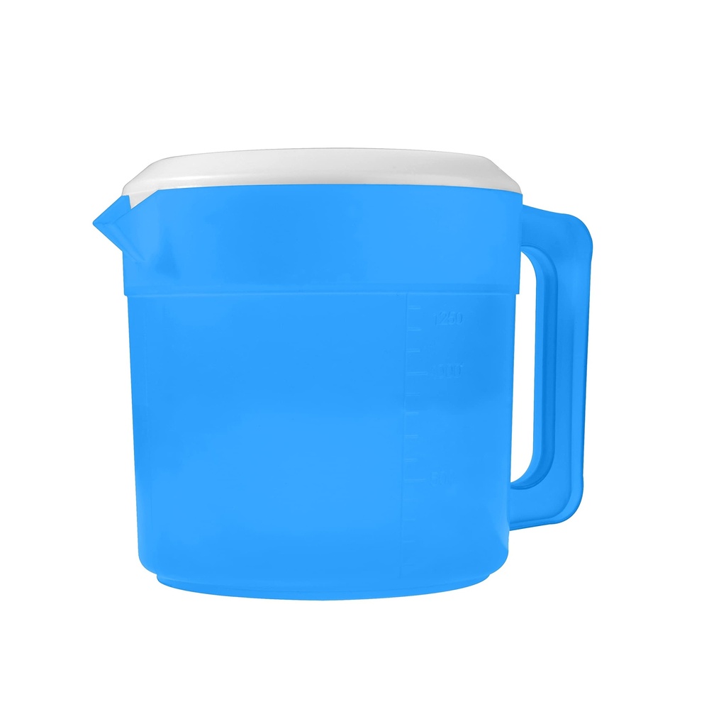1.25 Liter Blue Plastic Pitcher with Lid and Measurement Markings - Perfect for Serving Beverages or Measuring Liquids