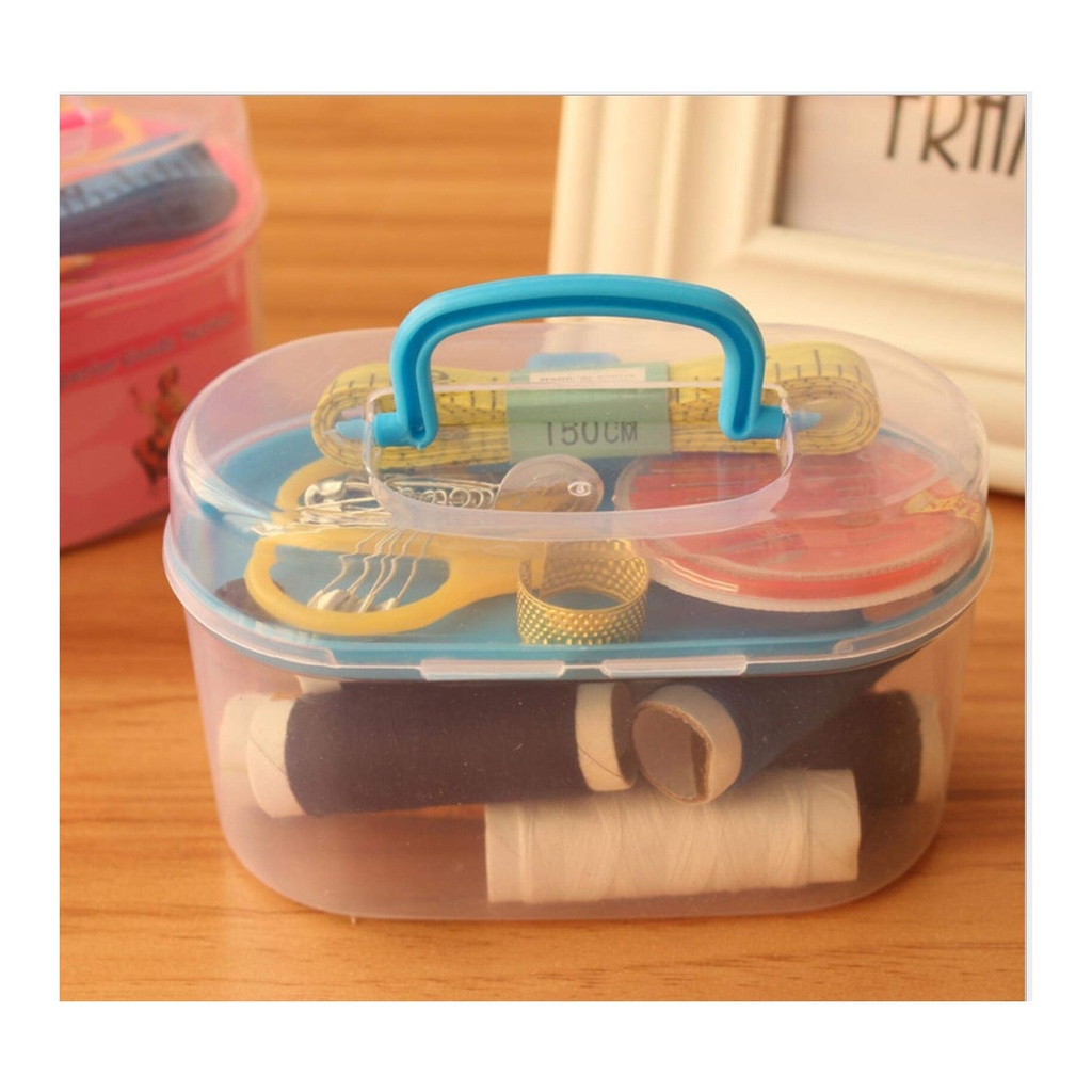 شنطة خياطة سفر محمولة مع علبة - أدوات خياطة كاملة - مثالية للمنزل، السفر، والفنون اليدوية