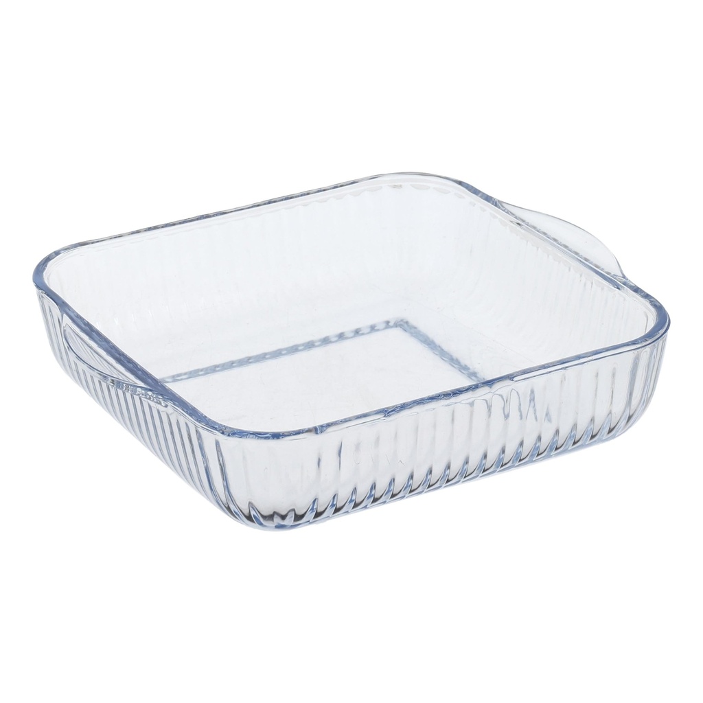 Elegant Square Glass Baking Dish with Ribbed Design - Perfect for Oven-to-Table Serving