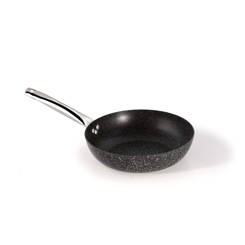 مقلاة جرانيت مع يد من الاستانلس ستيل - 24 سم، أسود، طلاء مانع للالتصاق