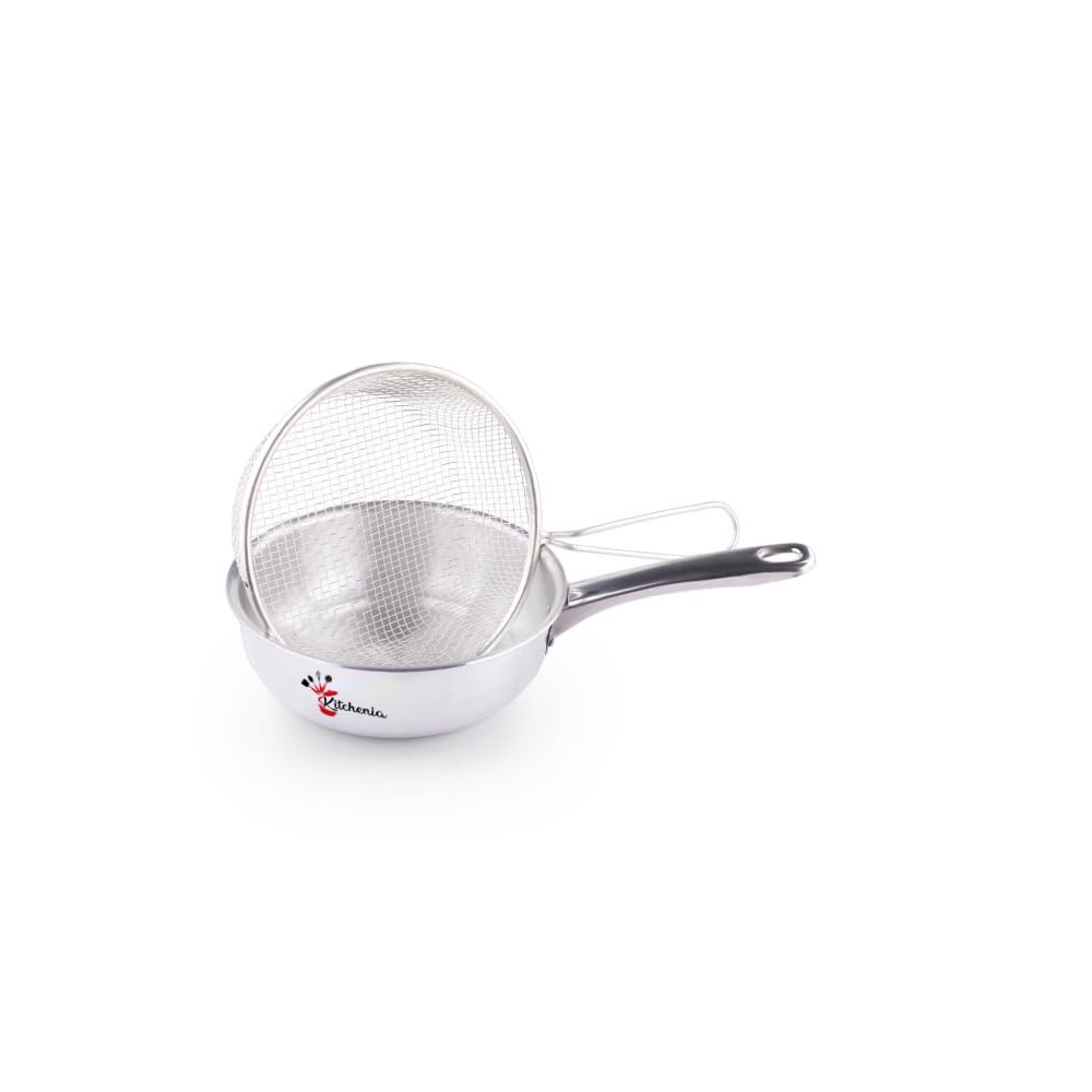 Stainless Steel Fry Pan with Integrated Strainer - Perfect for Deep Frying and Easy Cleanup