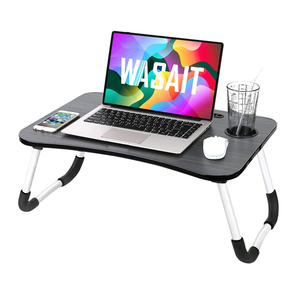 طاولة سرير محمولة مع حامل أكواب - مكتب قابل للطي للسرير، الأريكة، والكنب - محطة عمل مريحة للطلاب، الكبار، والأطفال