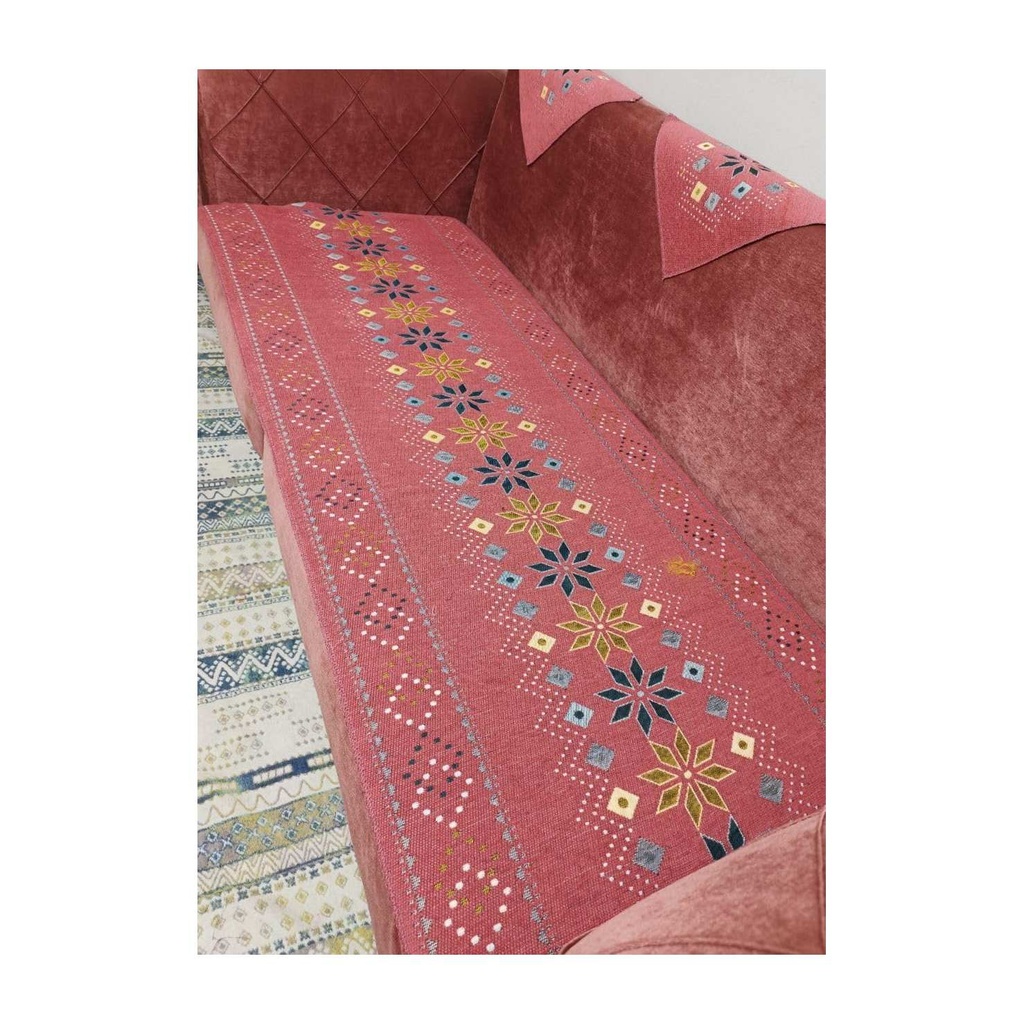 طقم غطاء أريكة روز غباري أنيق بتصميم مطرز هندسي - 4 قطع