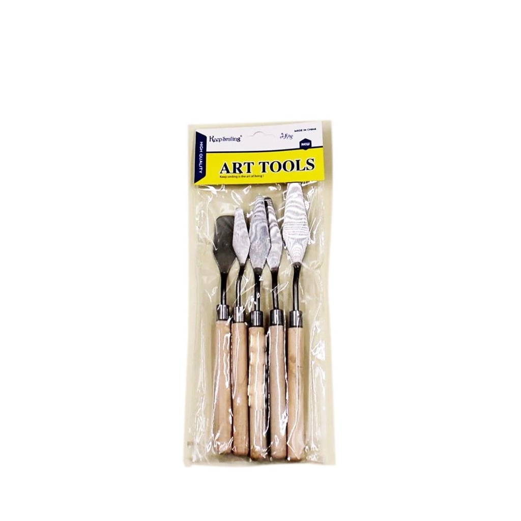 مجموعة سكاكين لوحة فنان ٥ قطع بمقابض خشبية - أدوات رسم احترافية للألوان الأكريليك، والزيتية، والألوان المائية