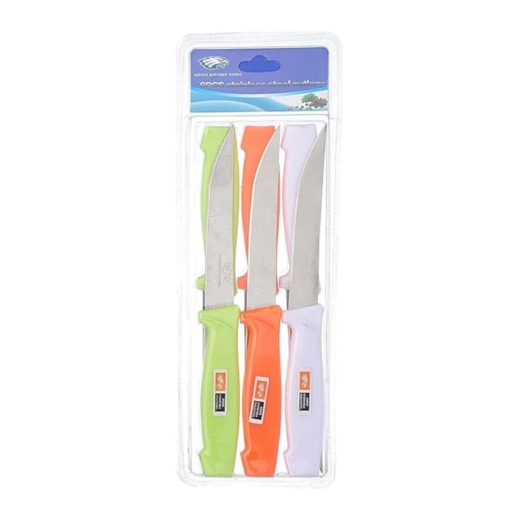 طقم سكاكين تقشير من الاستانلس ستيل، 4 قطع، ملونة، بمقابض مريحة
