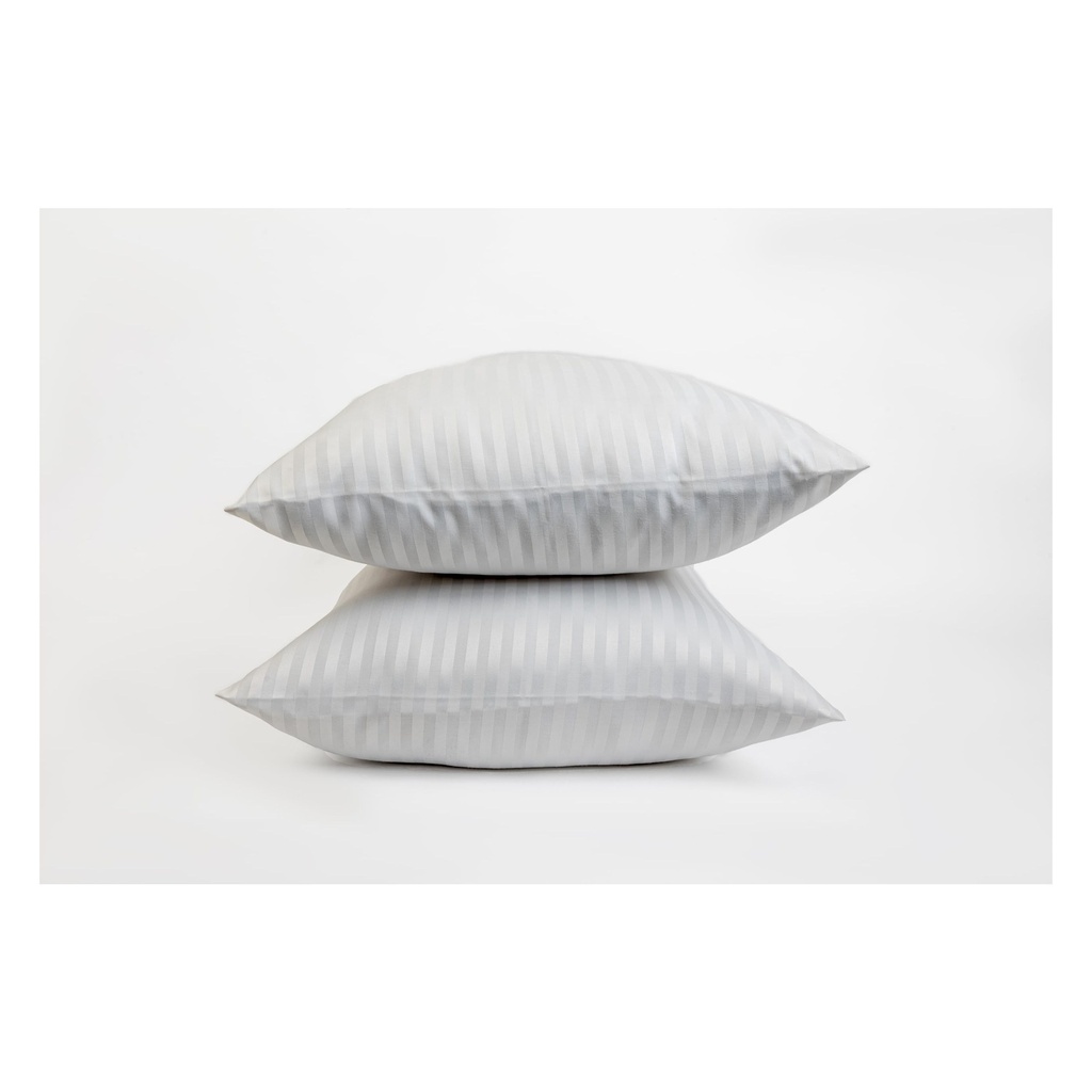 طقم أكياس مخدات مخططة فاخر - ٢ قطعة -  ملايات أنيقة بجودة فنادق - ناعمة و مريحة - أبيض فاتح