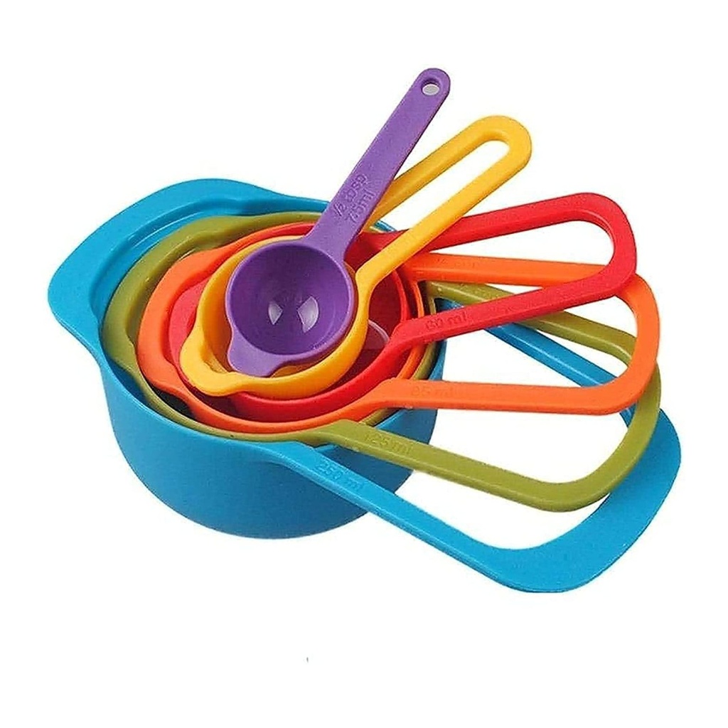 طقم قياس ٦ قطع ملون قوس قزح - معالق و أكواب قياس قابلة للتكديس للمطبخ، مثالية للخبز و الطبخ