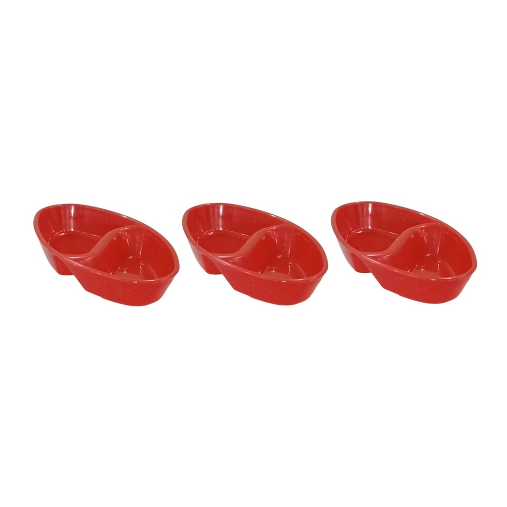 Red Plastic Divided Serving Dishes - Set of 3 - Perfect for Snacks, Dips, and Condiments