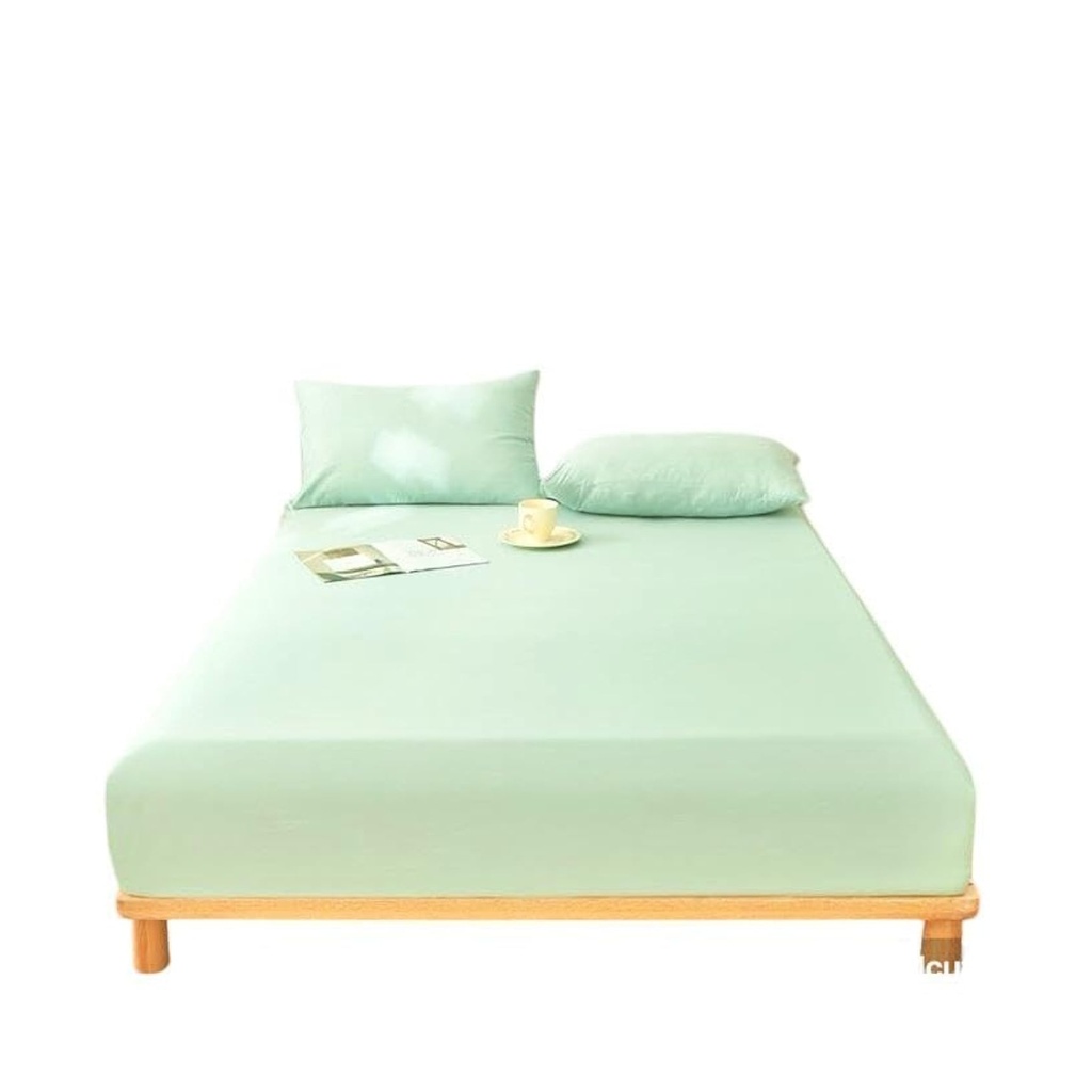 Mint Green Fitted Sheet Set - Soft Cotton - Single Size - Includes Fitted Sheet, Pillowcase, and Cushion Cover