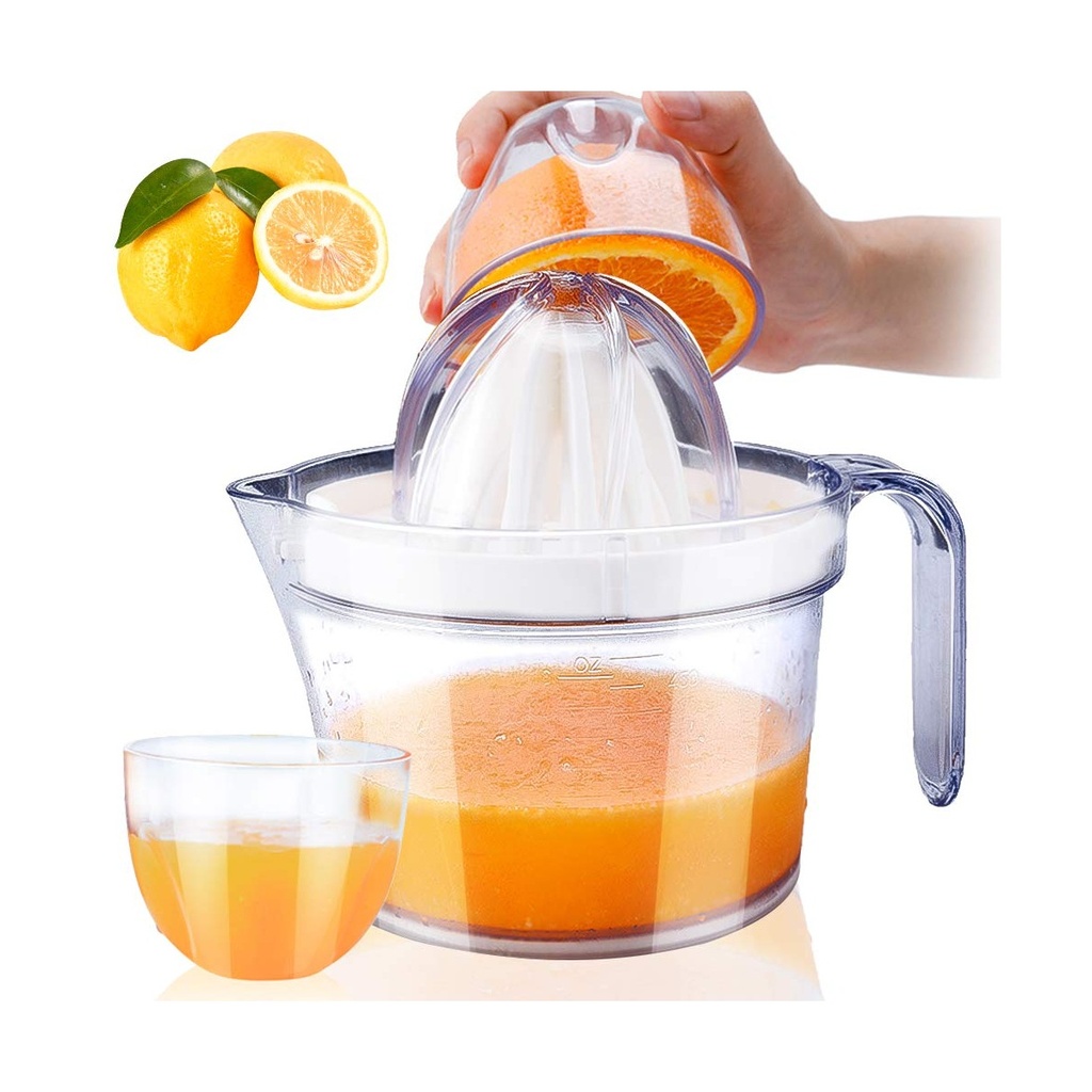 Manual Citrus Juicer with Measuring Pitcher - Easy Grip Handle, BPA-Free Plastic, for Lemons, Limes, Oranges