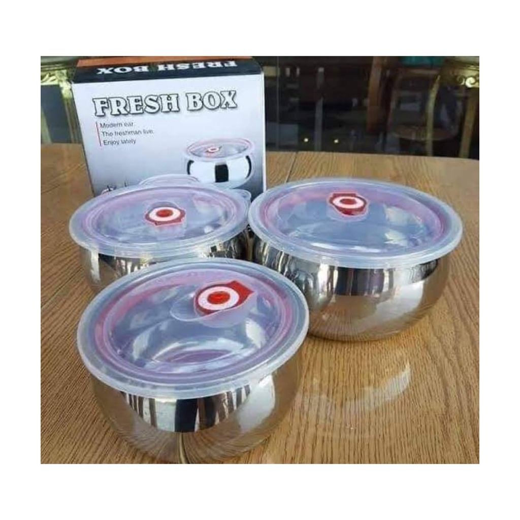 طقم أواني حفظ الطعام من الاستانلس ستيل مع أغطية محكمة الغلق - 3 قطع للثلاجة، تحضير الطعام، وبقايا الطعام