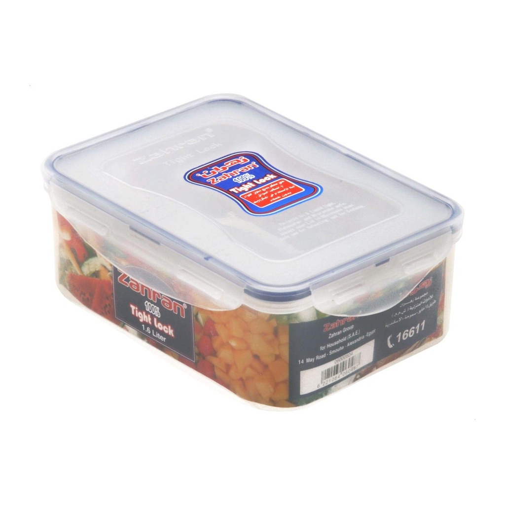 وعاء تخزين طعام مستطيل سعته 1.6 لتر مع غطاء محكم الإغلاق - شفاف/أزرق