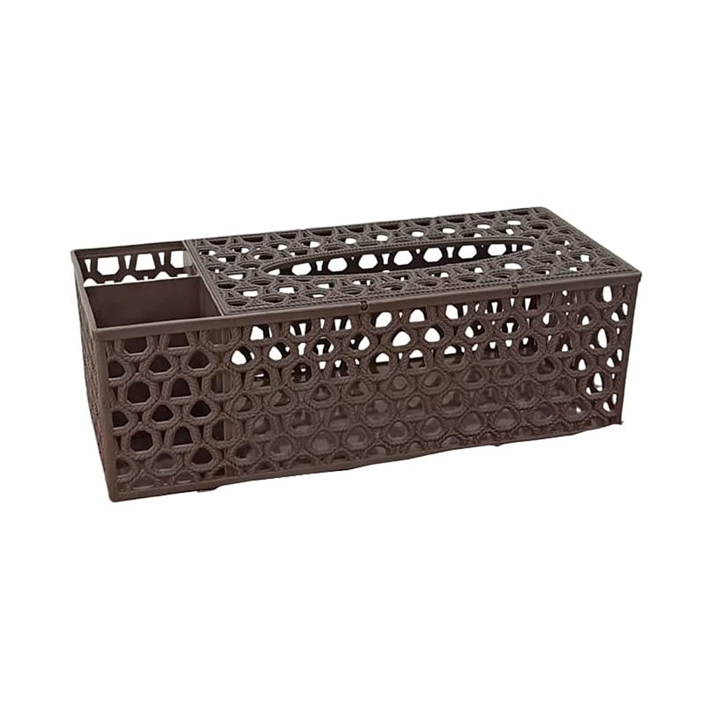 علبة مناديل أنيقة من البلاستيك البنى مع مسند للتحكم عن بعد