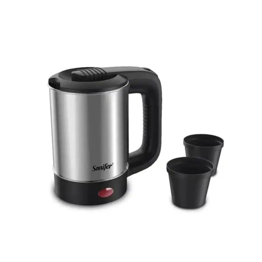 غلاية كهربائية من الاستانلس ستيل صغيرة مع كوبين سفر - غلاية مياه ساخنة فردية للاستخدام المنزلي والسفر