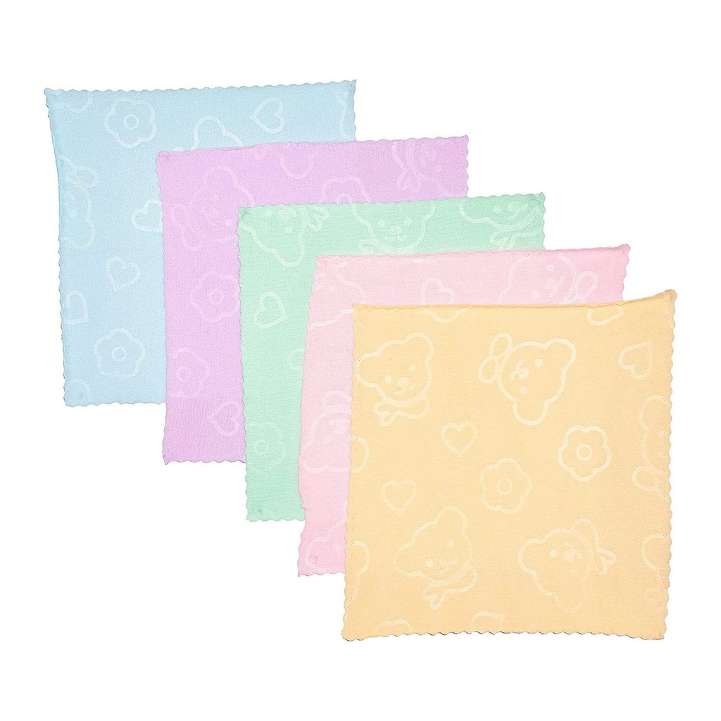5 قطع فوط أطفال، قماش ناعم متعدد الاستخدامات، برسومات دببة كرتونية لطيفة، بألوان باستيل