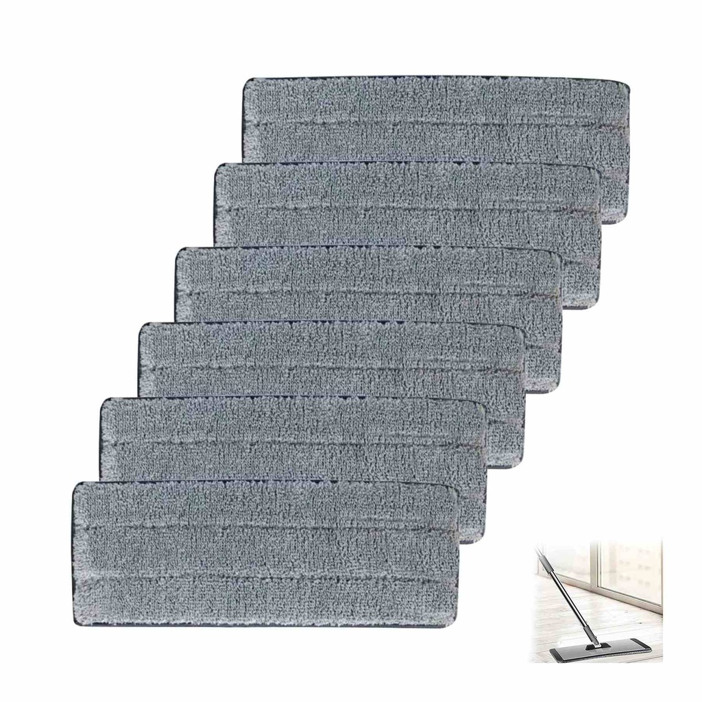 6 قطع قماش ميكروفايبر مسطح قابلة للغسل و لإعادة الاستخدام -  للتنظيف الرطب و الجاف للأرضيات، النوافذ، و أكثر