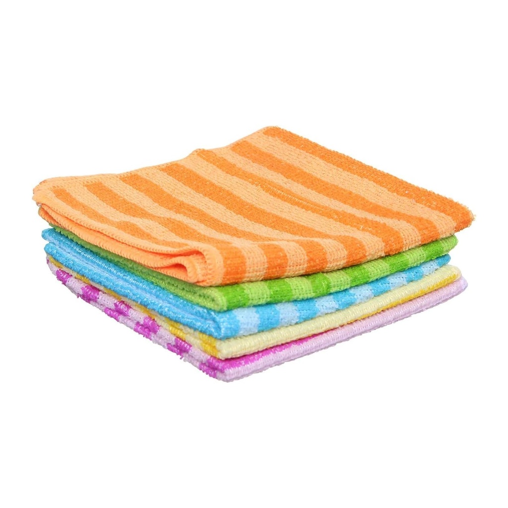 5 قطع فوط قطن ملونة بخطوط -  فوط تنظيف ناعمة وماسكة للماء للمطبخ والحمام وأكثر