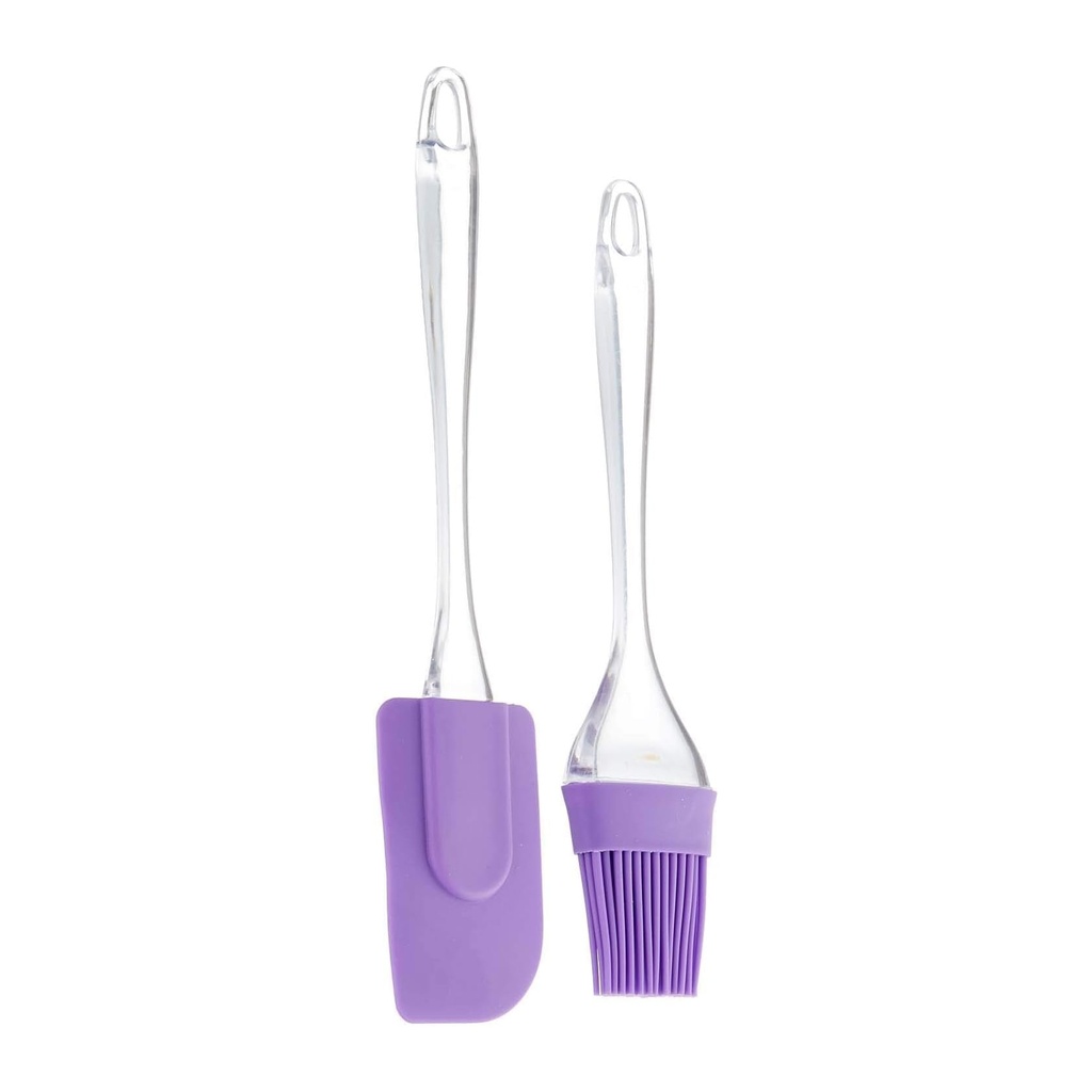 مجموعة مجرفة وفرشاة معجنات من السيليكون بلون الخزامى ومقابض شفافة – طقم أدوات خبز للحلويات والطبخ