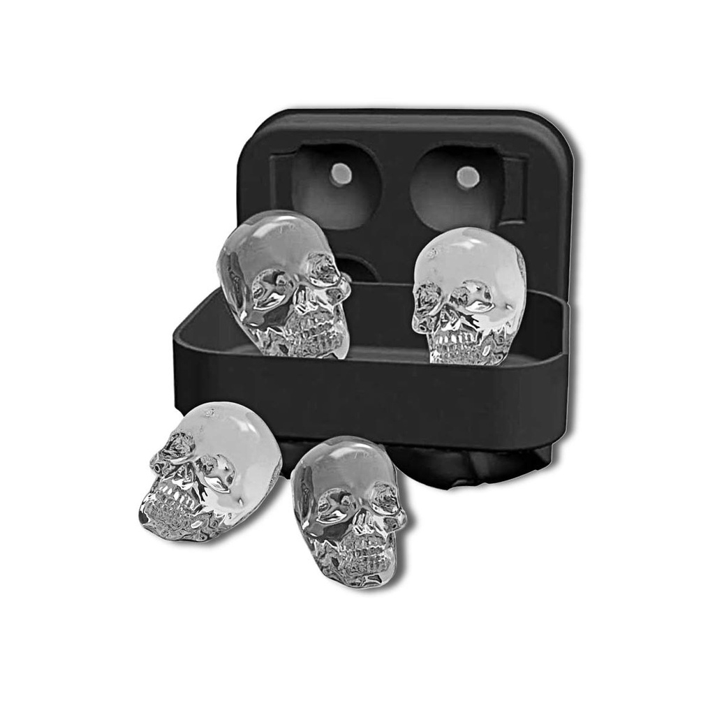 4-Cavity Skull Ice Mold - Black Silicone Tray with Lid - Makes Realistic 3D Skull Shaped Ice Cubes for Cocktails, Whiskey, and More