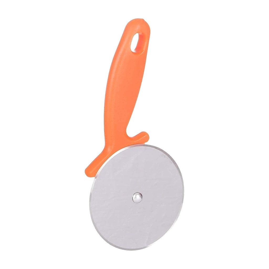 عجلة تقطيع بيتزا من الاستانلس ستيل بمقبض برتقالي، لتقطيع البيتزا بسهولة