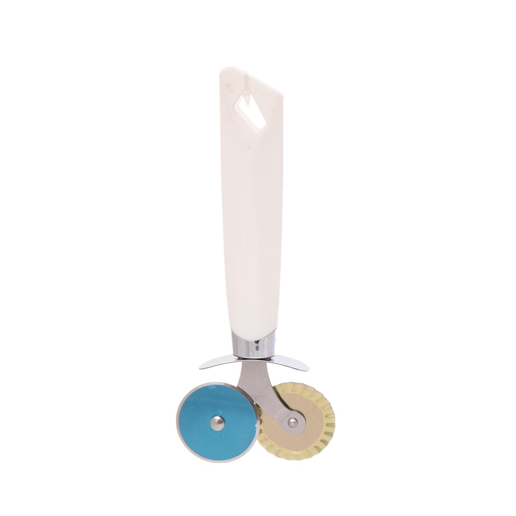 Dual-Wheel Stainless Steel Pizza and Dough Cutter with Ergonomic White Handle