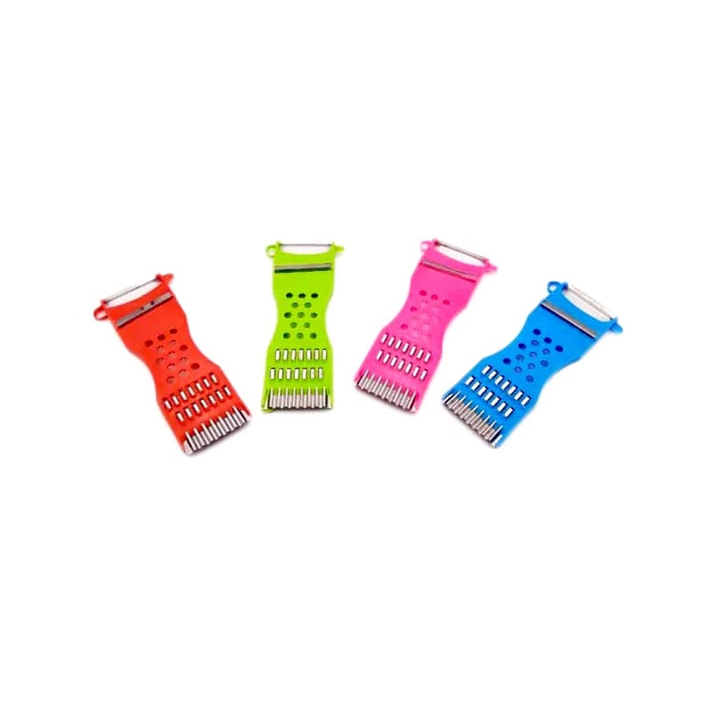 مقشرة وخلاط وبشر خضار ٣ في ١ بشفرات استانلس ستيل – أداة مطبخ متعددة الألوان