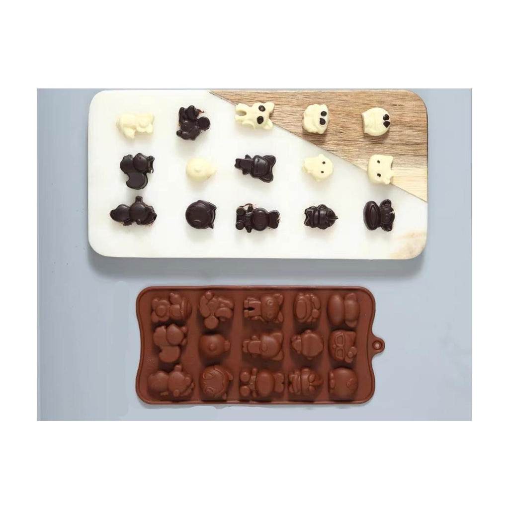 قوالب شيكولاتة سيليكون على شكل حيوانات - صينية ١٥ مكعب ثلج للأطفال و الحلويات