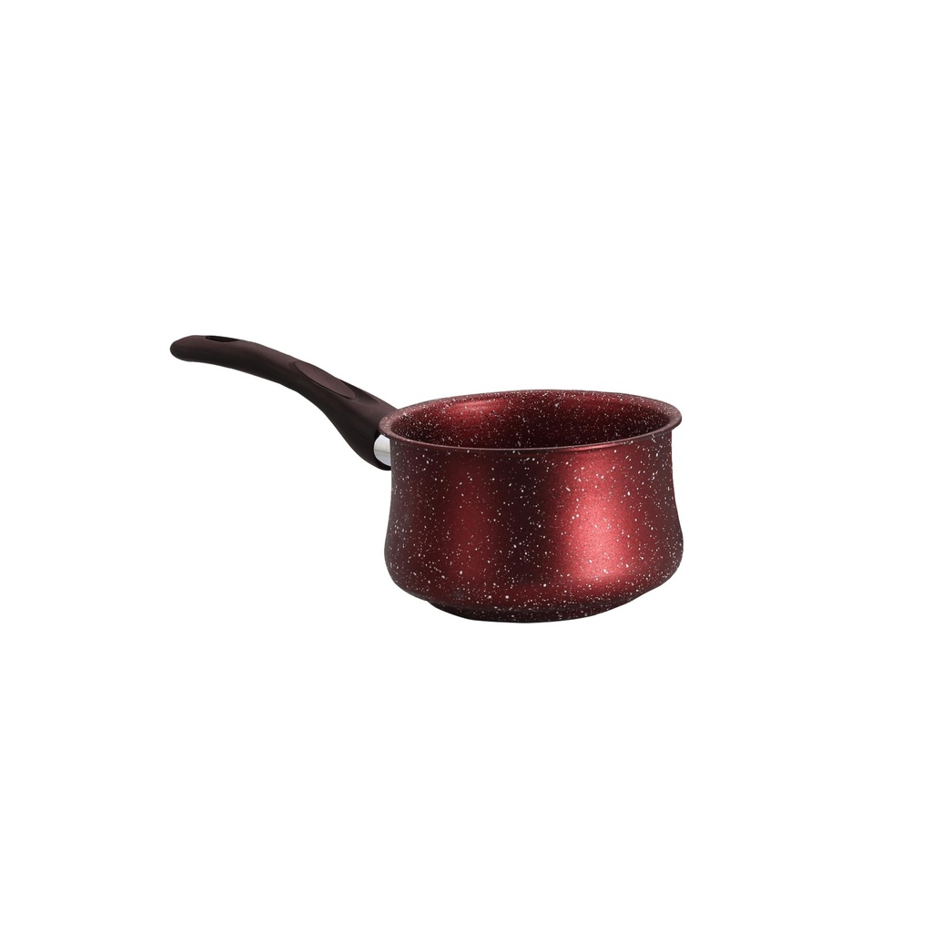 Red Granite-Speckled Saucepan with Ergonomic Handle - Perfect for Stovetop Cooking