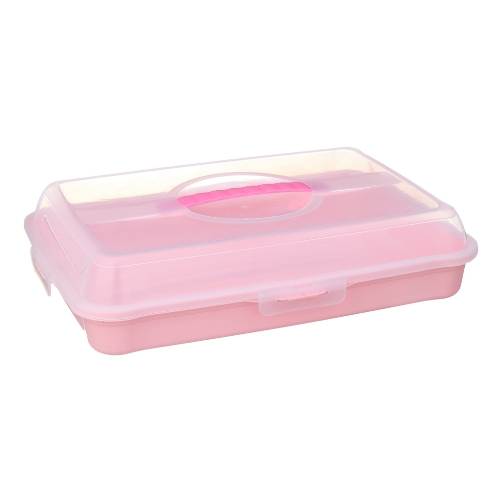 Pink Plastic Cake Carrier with Clear Lid and Handle - Perfect for Transporting Baked Goods