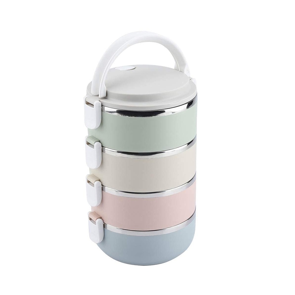 Stackable 4-Layer Stainless Steel Bento Lunch Box with Handle - Portable Thermal Food Container for Adults & Kids