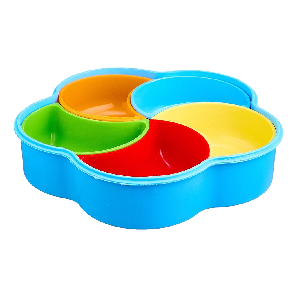 وعاء بلاستيك متعدد الألوان على شكل زهرة، مقسم - مثالي للوجبات الخفيفة، والطعام، والألعاب الحسية للأطفال