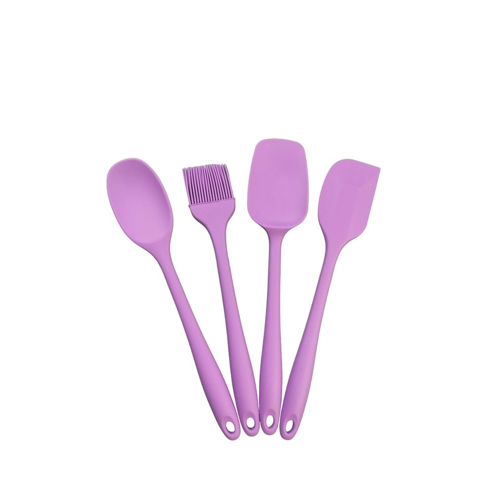 طقم أدوات مطبخ سيليكون باللافندر: ٤ قطع مقاومة للحرارة للخبز والطبخ، يتضمن ملعقة، و محك، و فرشاة حلويات، و مِوزّع