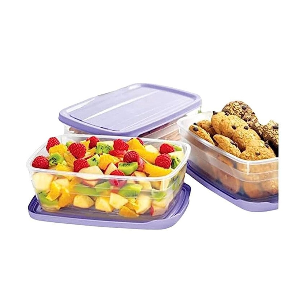 طقم أواني حفظ الطعام البلاستيك، ٣ قطع مع أغطية - آمن للاستخدام في الثلاجة والميكروويف وغسالة الأطباق - مثالي لبقايا الطعام، تحضير الوجبات، وحفظ الوجبات الخفيفة