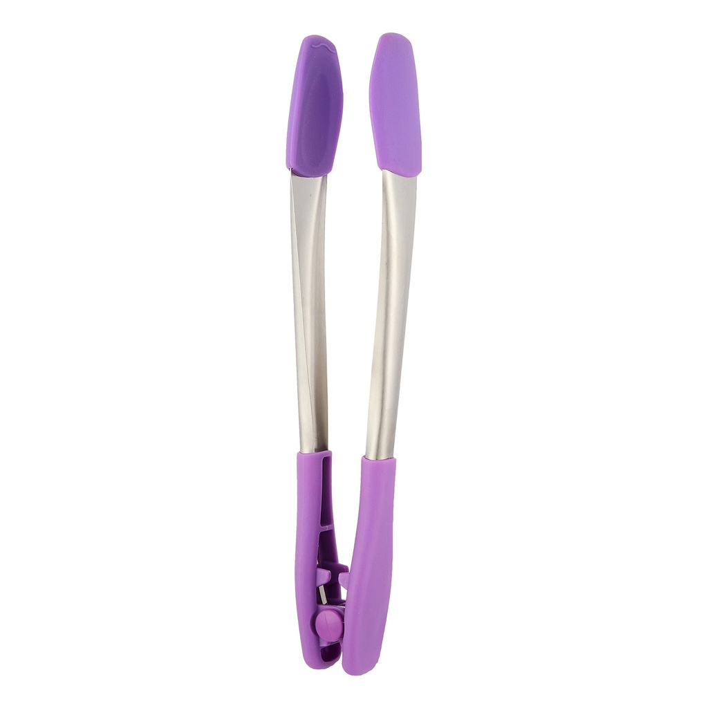 Lavender Purple Silicone-Tipped Stainless Steel Tongs - Kitchen Cooking Utensils for Grilling, Serving, and Baking