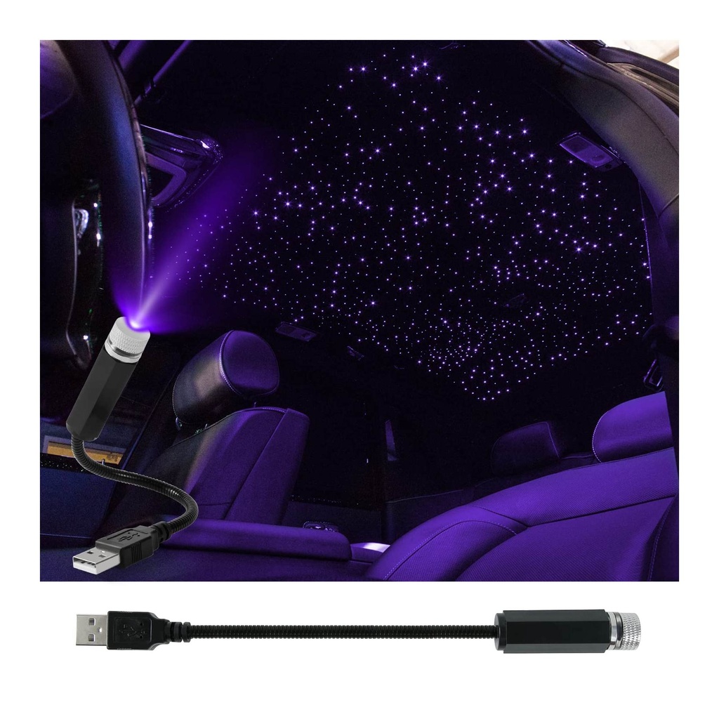 USB Star Projector Night Light for Car, Home, and Party - Purple LED Ambient Lighting with Flexible Gooseneck