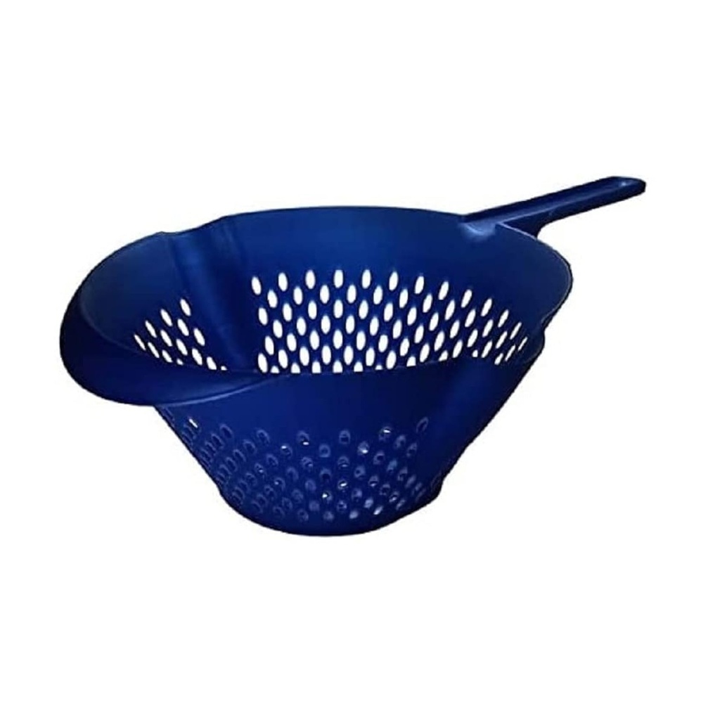 Blue Plastic Vegetable Strainer with Handle - Kitchen Colander for Washing and Draining Fruits, Vegetables, and Pasta