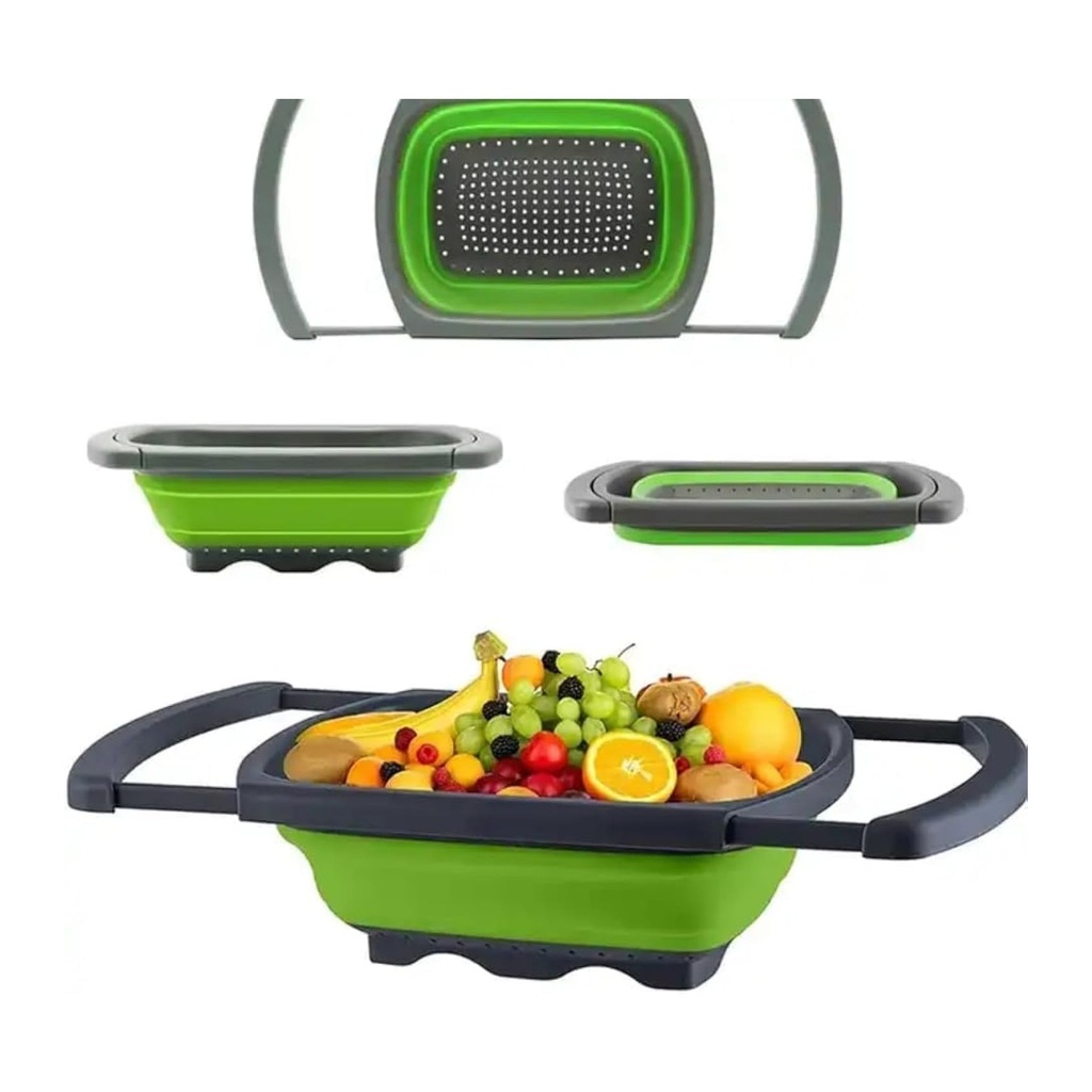 مصفاة مطبخ سيليكون قابلة للطي مع مقابض – مصفاة موفرة للمساحة لغسل الفاكهة والخضراوات والأطباق