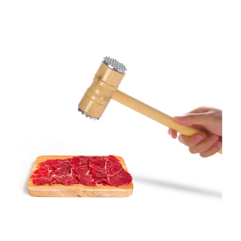 Premium Bamboo Meat Tenderizer Hammer with Stainless Steel Spikes for Effortless Meat Preparation