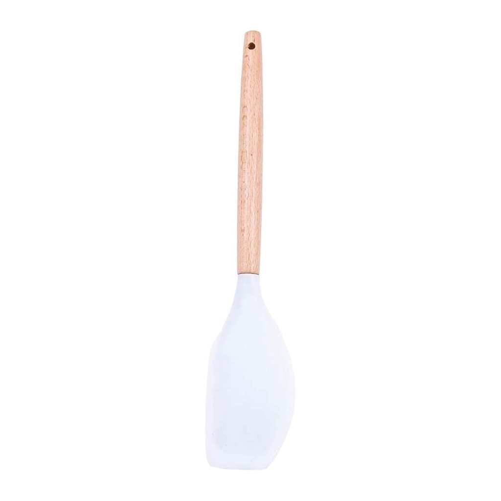 White Silicone Spatula with Natural Wooden Handle - Heat-Resistant Kitchen Utensil for Baking, Cooking, and Serving